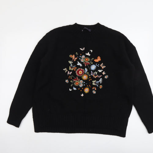Marks and Spencer Womens Black Round Neck Acrylic Pullover Jumper Size 14