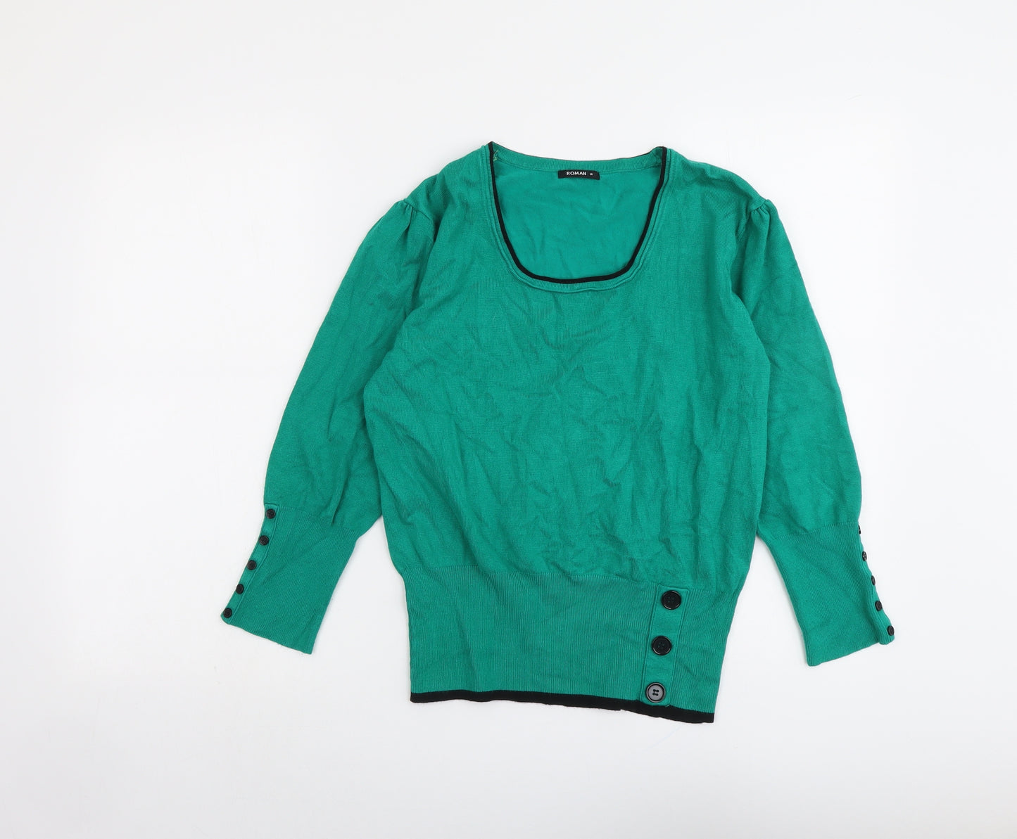 Roman Womens Green Scoop Neck Viscose Pullover Jumper Size 16