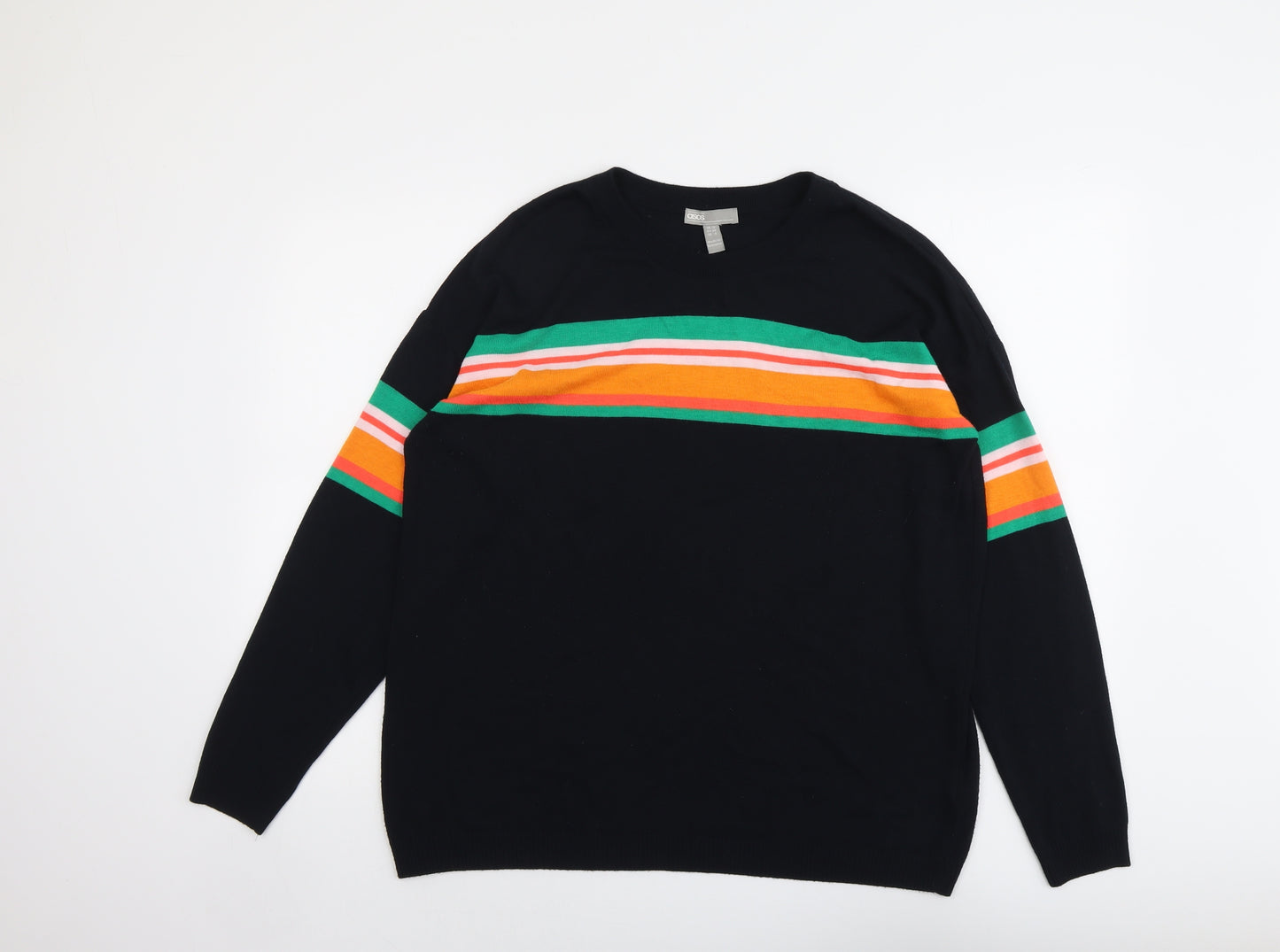 ASOS Womens Blue Round Neck Striped Acrylic Pullover Jumper Size 12