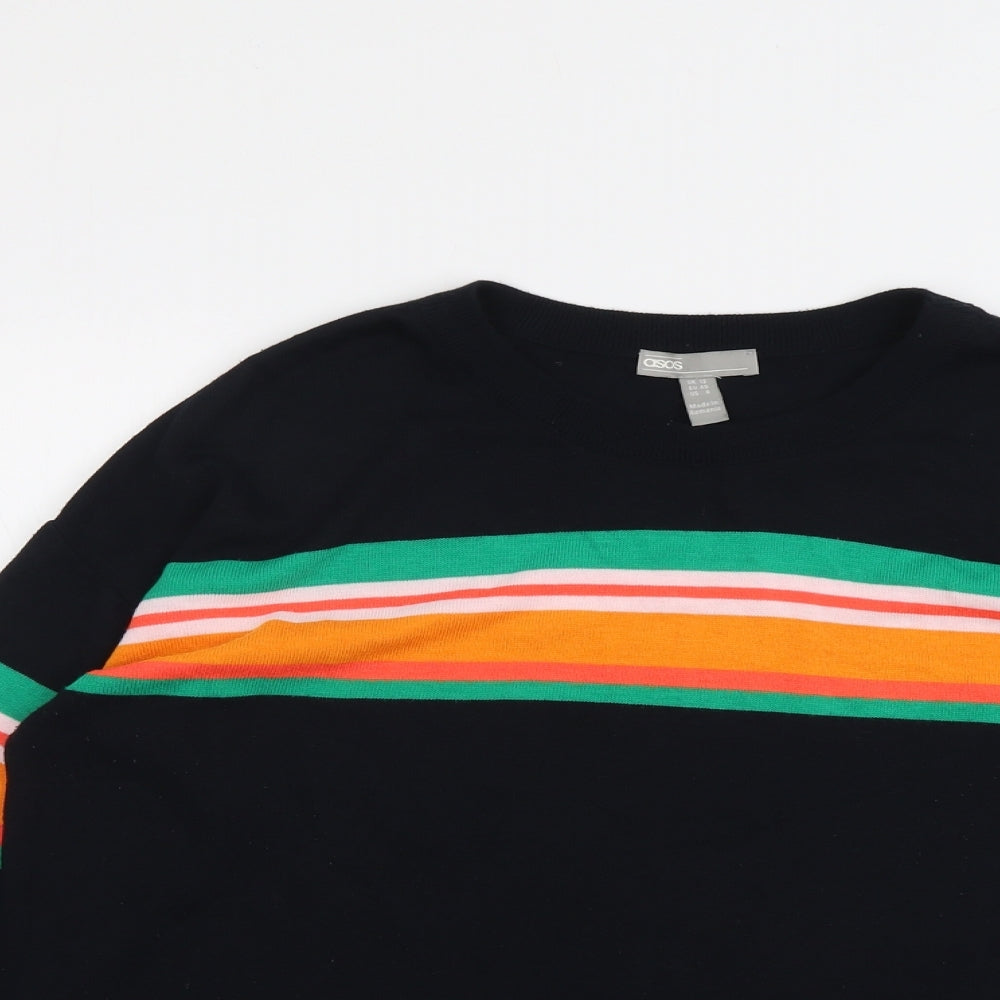 ASOS Womens Blue Round Neck Striped Acrylic Pullover Jumper Size 12