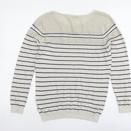 Oasis Womens Grey Round Neck Striped Cotton Pullover Jumper Size L