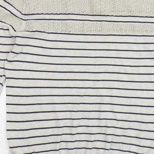 Oasis Womens Grey Round Neck Striped Cotton Pullover Jumper Size L