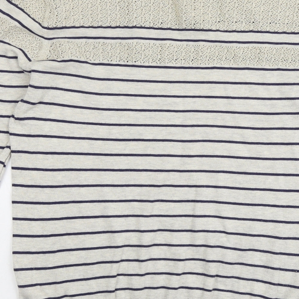 Oasis Womens Grey Round Neck Striped Cotton Pullover Jumper Size L