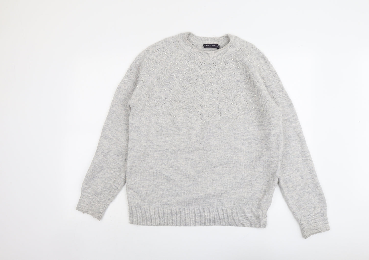 Marks and Spencer Womens Grey Round Neck Acrylic Pullover Jumper Size M