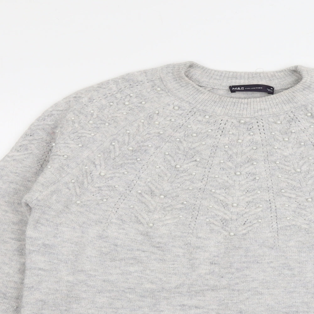 Marks and Spencer Womens Grey Round Neck Acrylic Pullover Jumper Size M