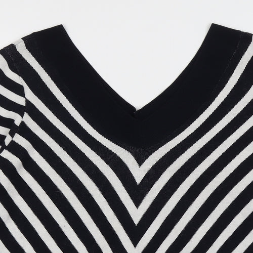Marks and Spencer Womens Black V-Neck Striped Viscose Pullover Jumper Size 16