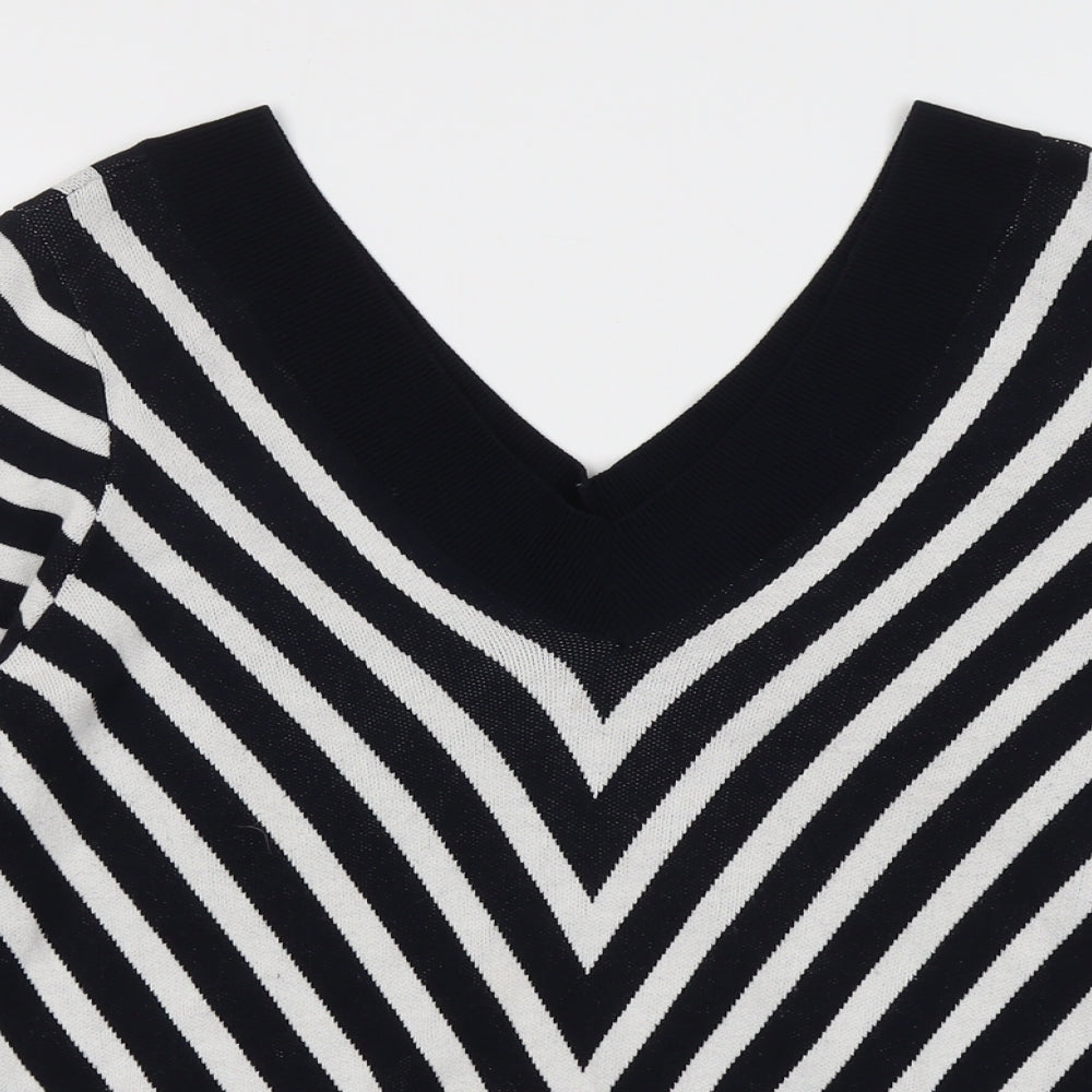 Marks and Spencer Womens Black V-Neck Striped Viscose Pullover Jumper Size 16
