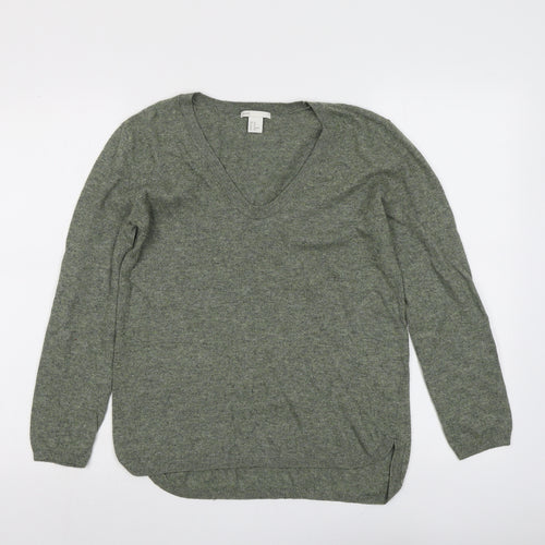 H&M Womens Green V-Neck Acrylic Pullover Jumper Size XS