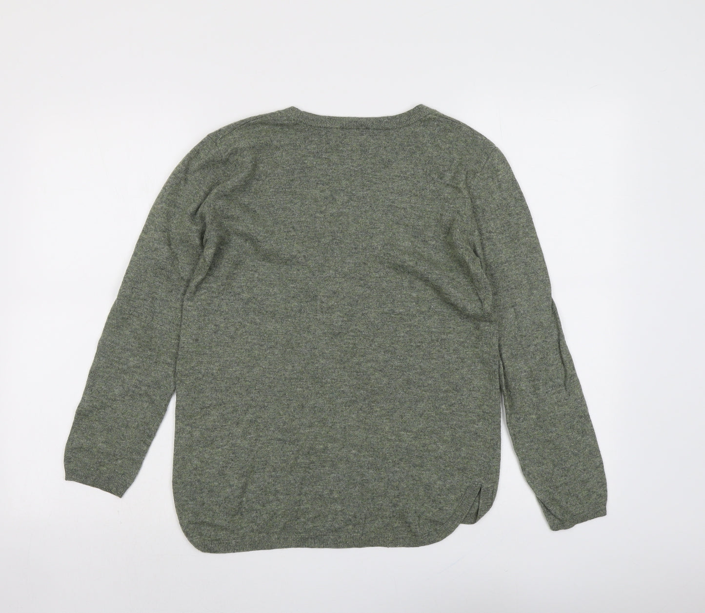 H&M Womens Green V-Neck Acrylic Pullover Jumper Size XS
