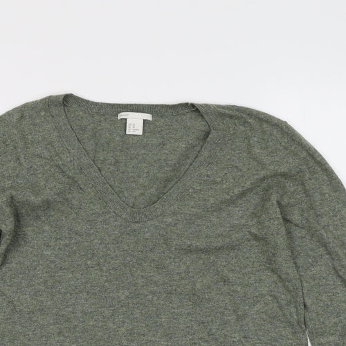 H&M Womens Green V-Neck Acrylic Pullover Jumper Size XS