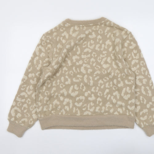 Marks and Spencer Womens Beige Round Neck Animal Print Polyamide Pullover Jumper Size S - Leopard Pattern