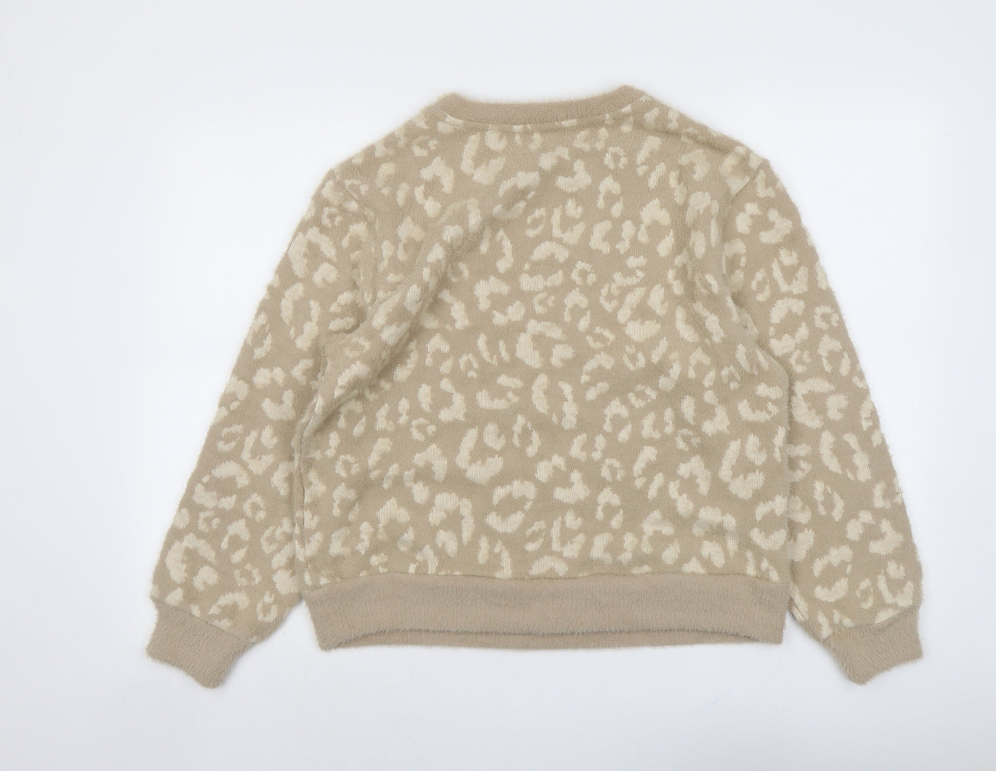 Marks and Spencer Womens Beige Round Neck Animal Print Polyamide Pullover Jumper Size S - Leopard Pattern