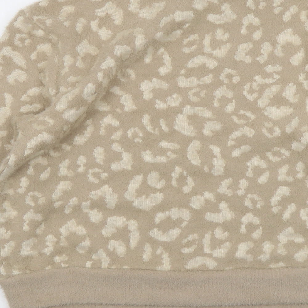 Marks and Spencer Womens Beige Round Neck Animal Print Polyamide Pullover Jumper Size S - Leopard Pattern