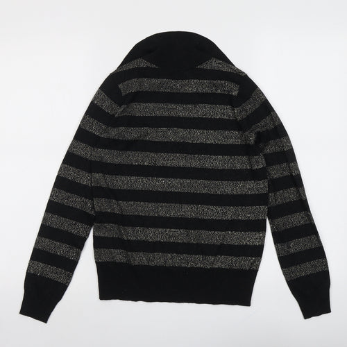 Marks and Spencer Womens Black Collared Striped Viscose Pullover Jumper Size XS