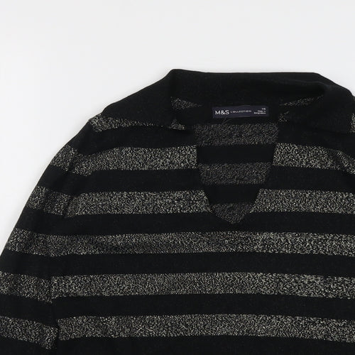 Marks and Spencer Womens Black Collared Striped Viscose Pullover Jumper Size XS