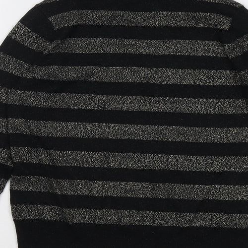 Marks and Spencer Womens Black Collared Striped Viscose Pullover Jumper Size XS