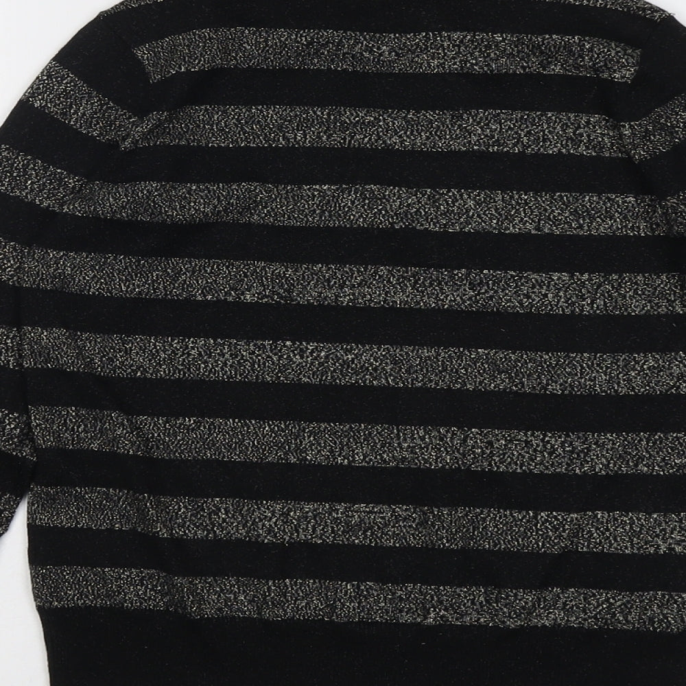 Marks and Spencer Womens Black Collared Striped Viscose Pullover Jumper Size XS