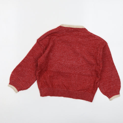 Marks and Spencer Girls Red Round Neck Polyester Pullover Jumper Size 3-4 Years Pullover - Happy Howl-idays