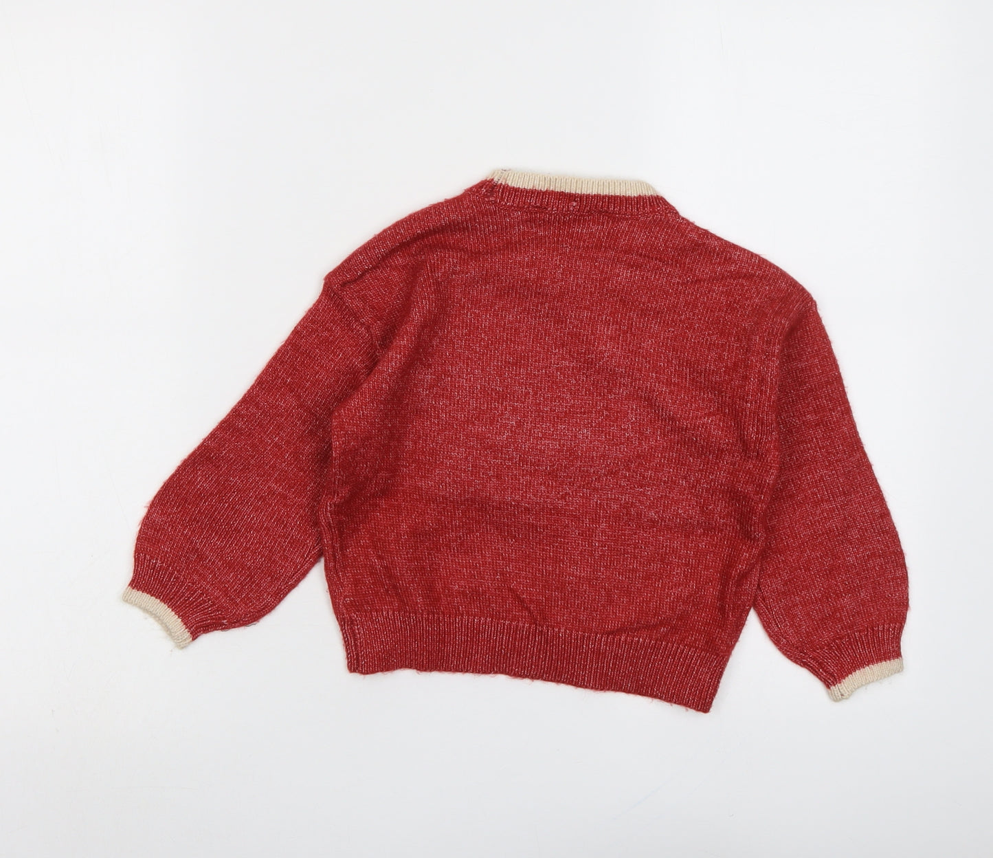 Marks and Spencer Girls Red Round Neck Polyester Pullover Jumper Size 3-4 Years Pullover - Happy Howl-idays