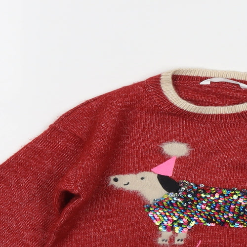 Marks and Spencer Girls Red Round Neck Polyester Pullover Jumper Size 3-4 Years Pullover - Happy Howl-idays