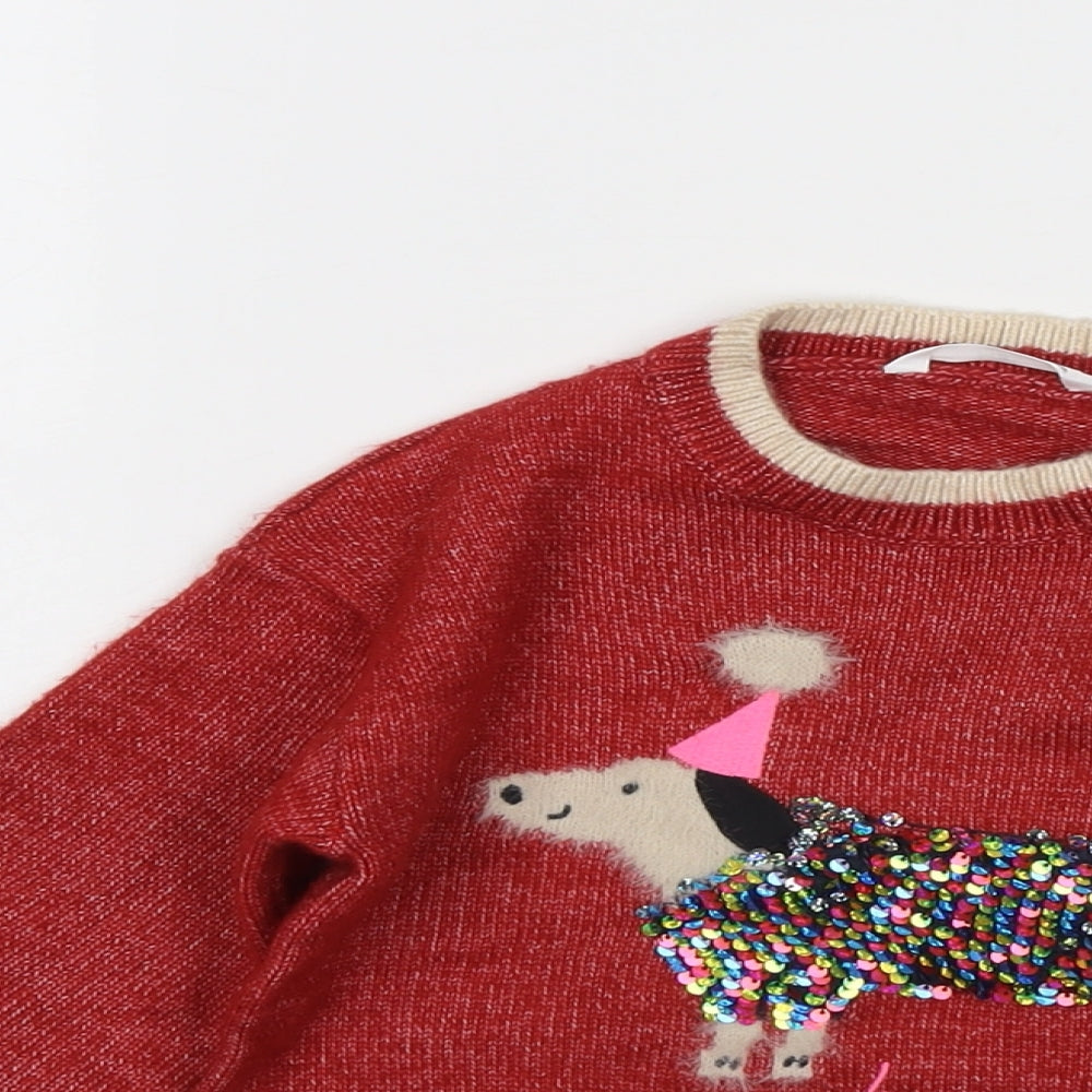 Marks and Spencer Girls Red Round Neck Polyester Pullover Jumper Size 3-4 Years Pullover - Happy Howl-idays