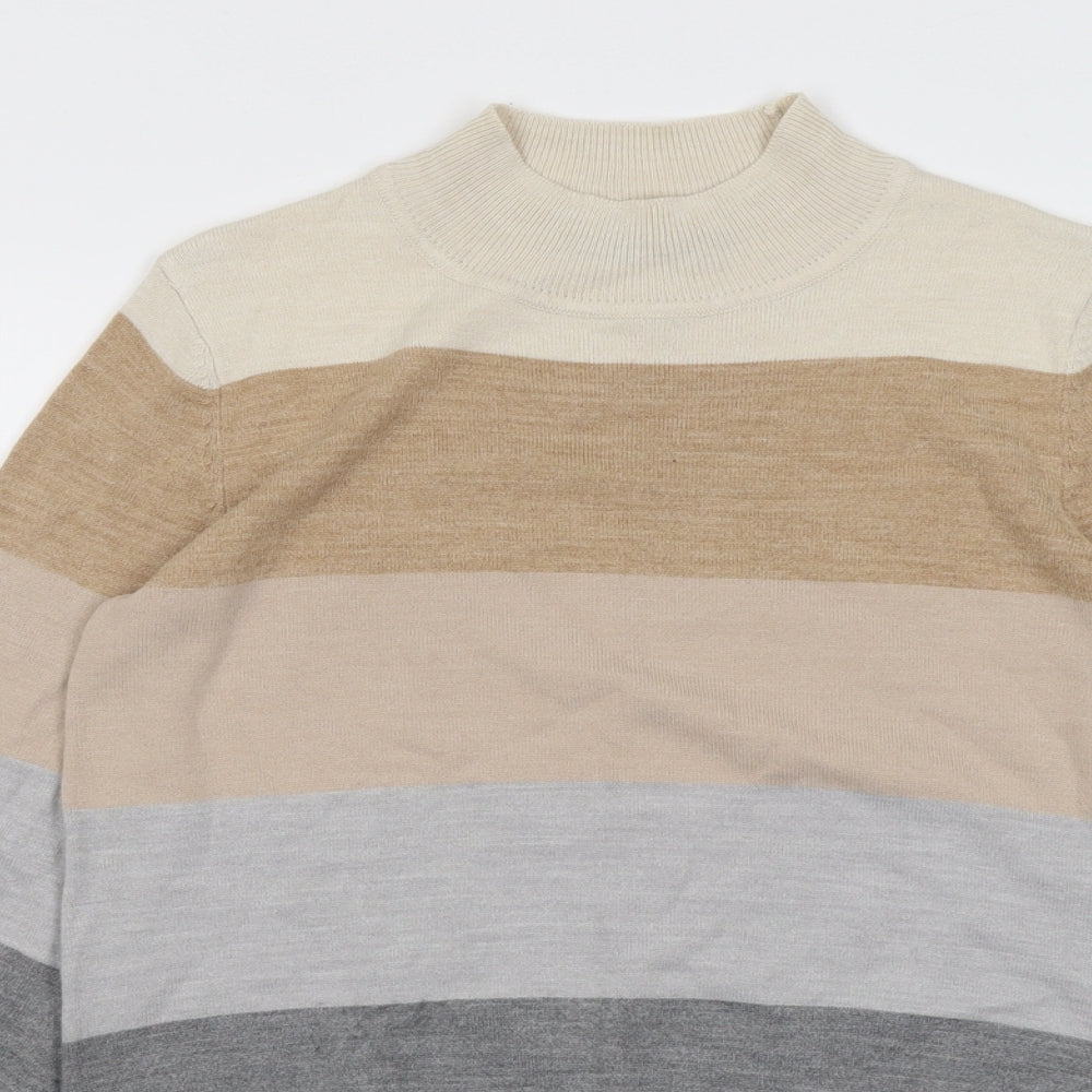 Marks and Spencer Womens Multicoloured High Neck Striped Acrylic Pullover Jumper Size S