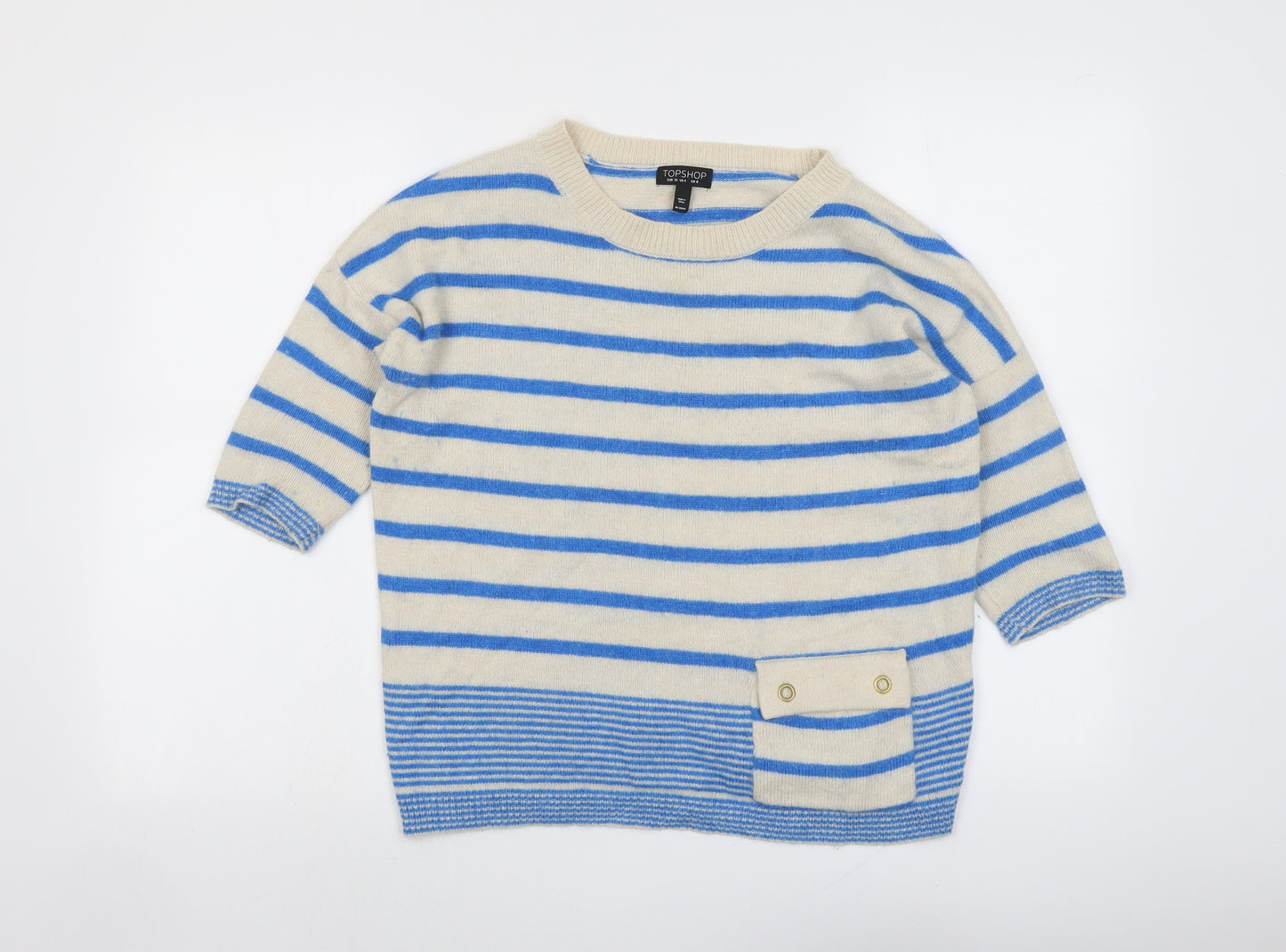 Topshop Womens Beige Round Neck Striped Angora Pullover Jumper Size 8