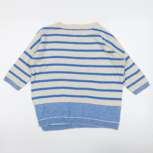 Topshop Womens Beige Round Neck Striped Angora Pullover Jumper Size 8