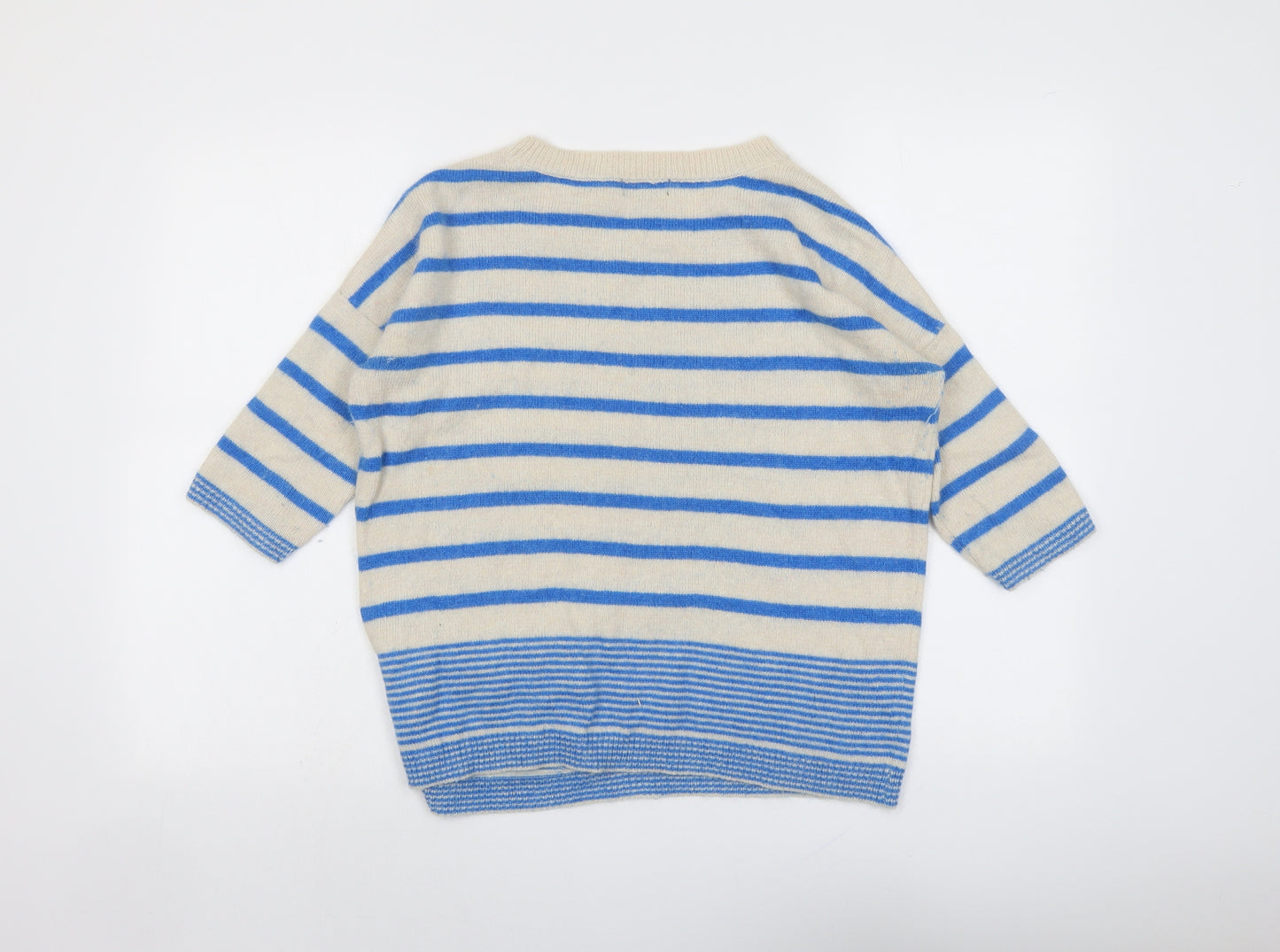 Topshop Womens Beige Round Neck Striped Angora Pullover Jumper Size 8
