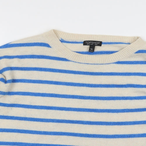 Topshop Womens Beige Round Neck Striped Angora Pullover Jumper Size 8