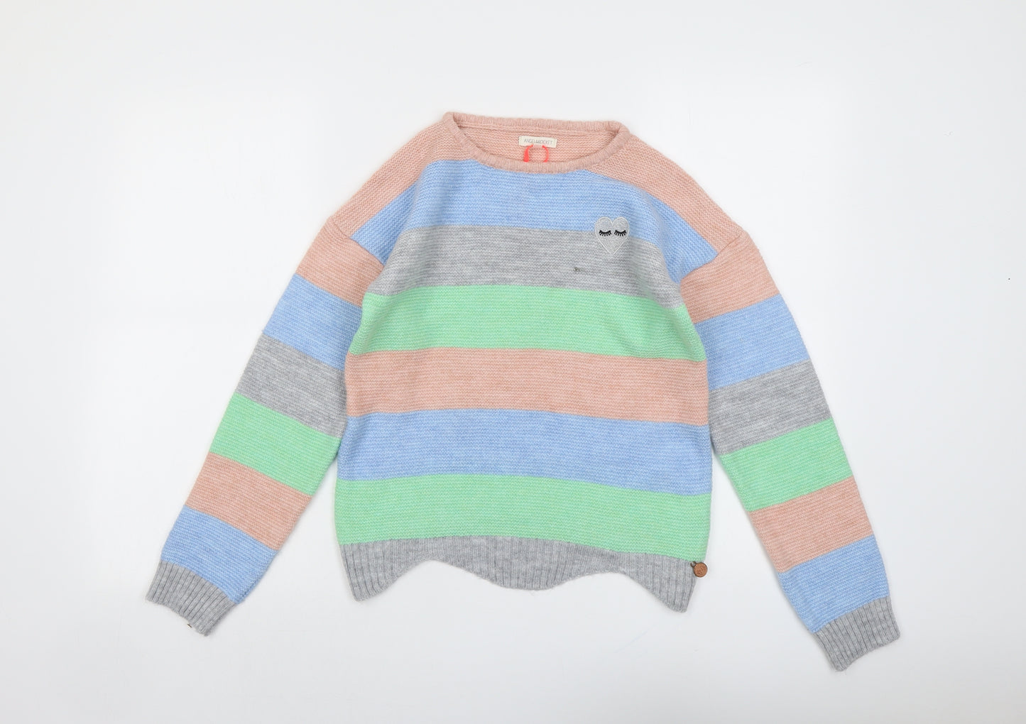 Angel&Rocket Girls Multicoloured Round Neck Striped Acrylic Pullover Jumper Size 11-12 Years Pullover