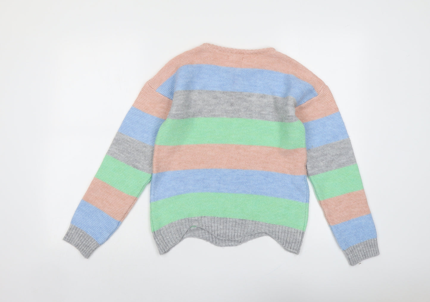 Angel&Rocket Girls Multicoloured Round Neck Striped Acrylic Pullover Jumper Size 11-12 Years Pullover