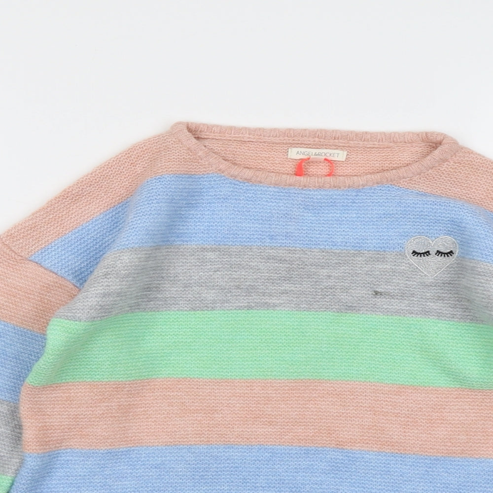 Angel&Rocket Girls Multicoloured Round Neck Striped Acrylic Pullover Jumper Size 11-12 Years Pullover