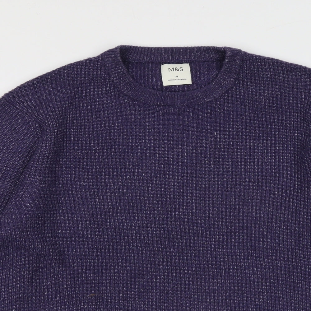Marks and Spencer Mens Purple Round Neck Polyamide Pullover Jumper Size M Long Sleeve