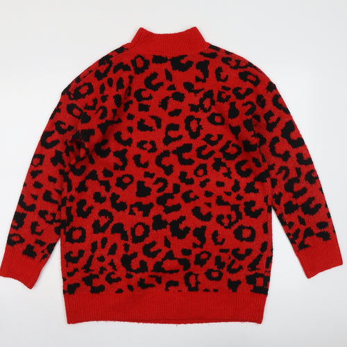 Quiz Womens Red High Neck Animal Print Acrylic Pullover Jumper Size L - Leopard Pattern