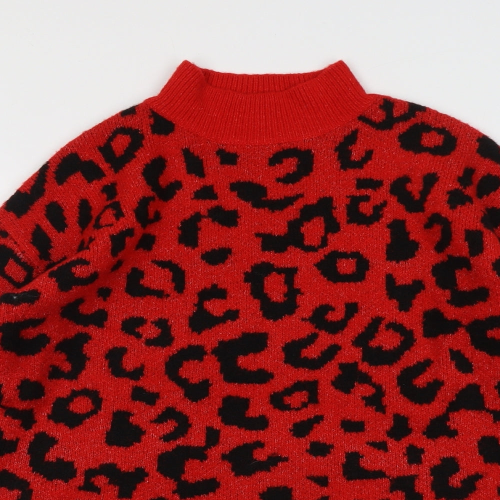 Quiz Womens Red High Neck Animal Print Acrylic Pullover Jumper Size L - Leopard Pattern