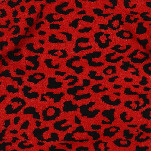 Quiz Womens Red High Neck Animal Print Acrylic Pullover Jumper Size L - Leopard Pattern