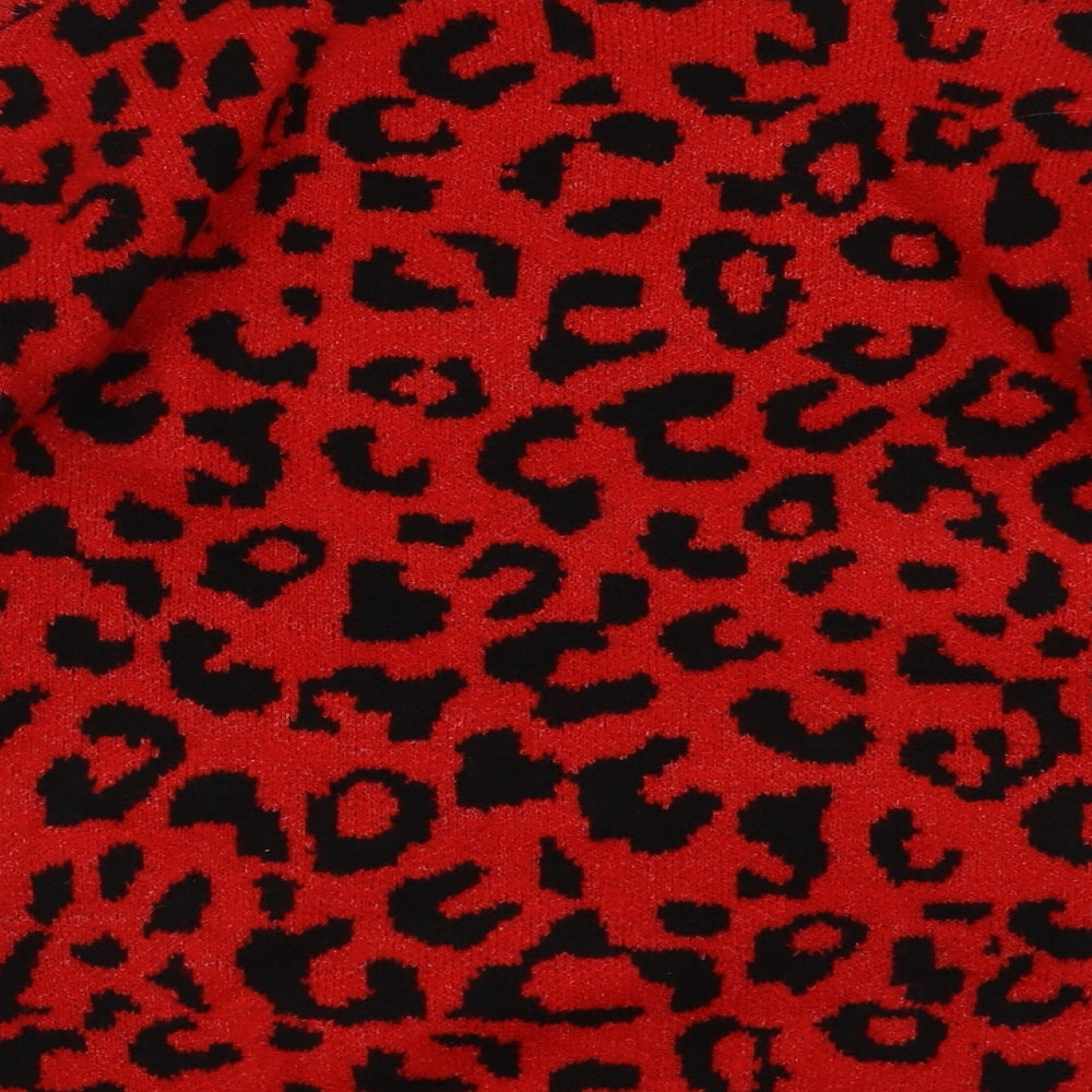 Quiz Womens Red High Neck Animal Print Acrylic Pullover Jumper Size L - Leopard Pattern