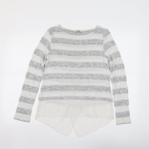 Oasis Womens Grey Round Neck Striped Viscose Pullover Jumper Size XS
