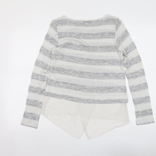 Oasis Womens Grey Round Neck Striped Viscose Pullover Jumper Size XS