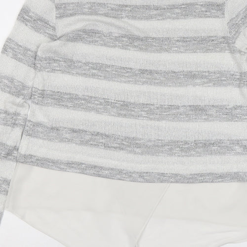 Oasis Womens Grey Round Neck Striped Viscose Pullover Jumper Size XS