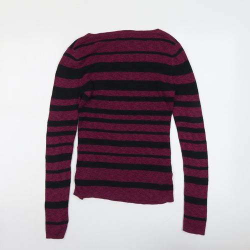 NEXT Womens Purple Scoop Neck Striped Cotton Pullover Jumper Size 12