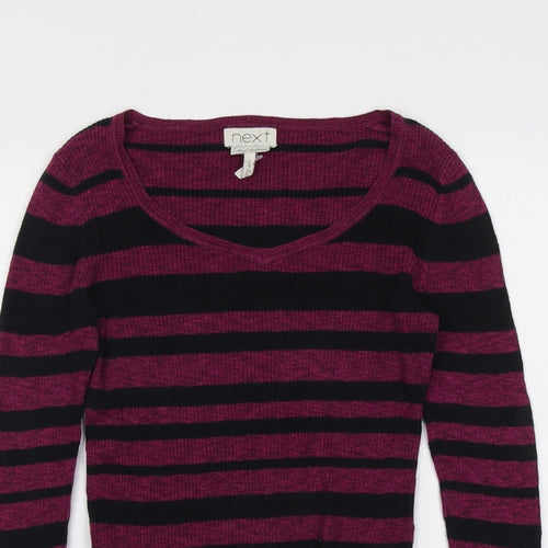 NEXT Womens Purple Scoop Neck Striped Cotton Pullover Jumper Size 12