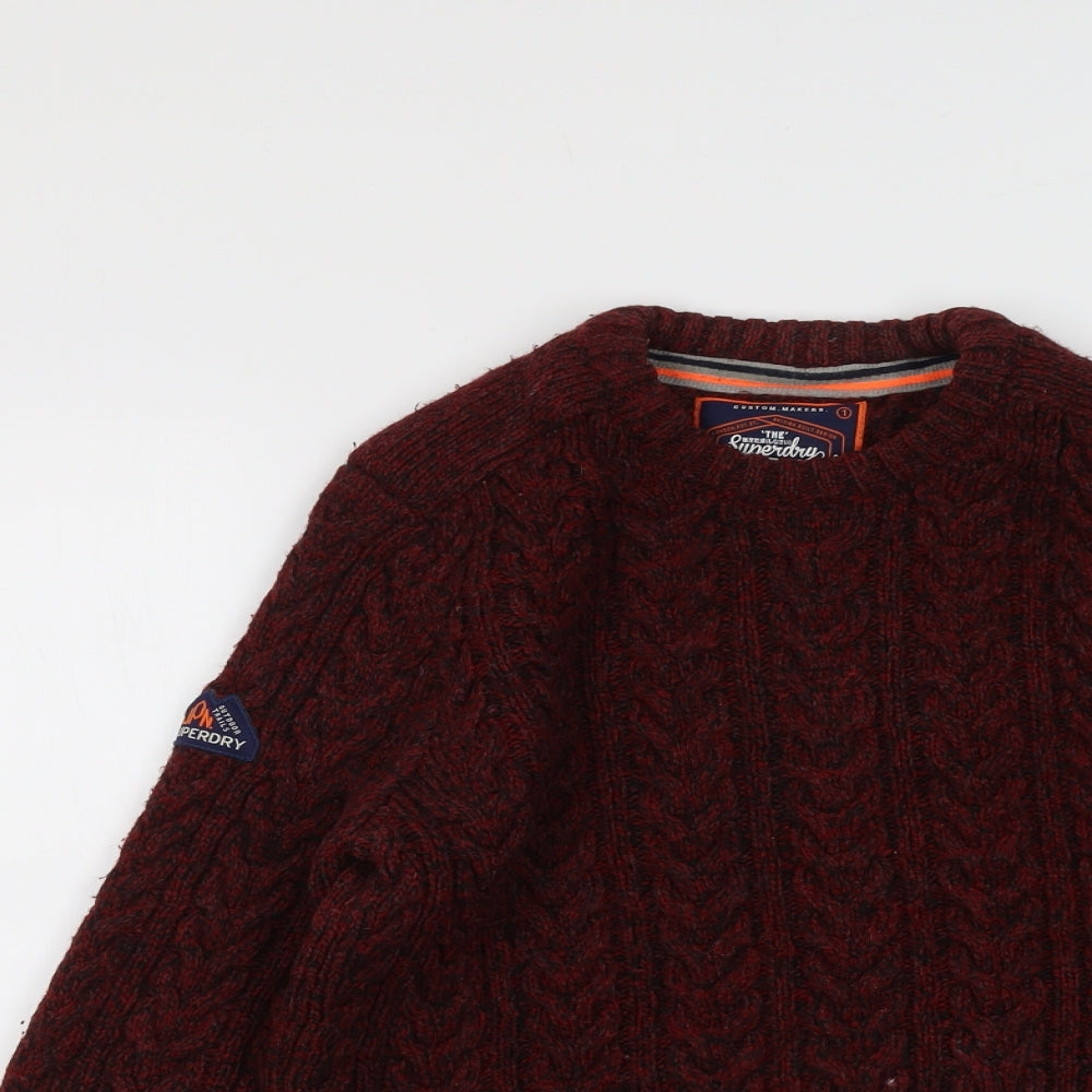 Superdry Mens Red Round Neck Acrylic Pullover Jumper Size M Long Sleeve