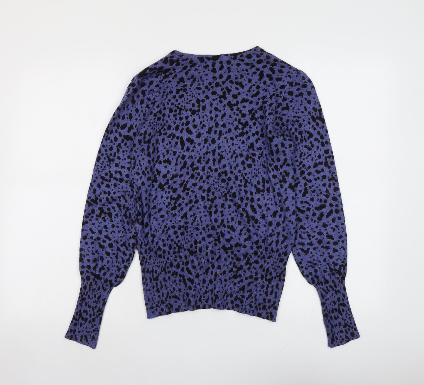Marks and Spencer Womens Blue Round Neck Animal Print Viscose Pullover Jumper Size 8 - Cheetah Print