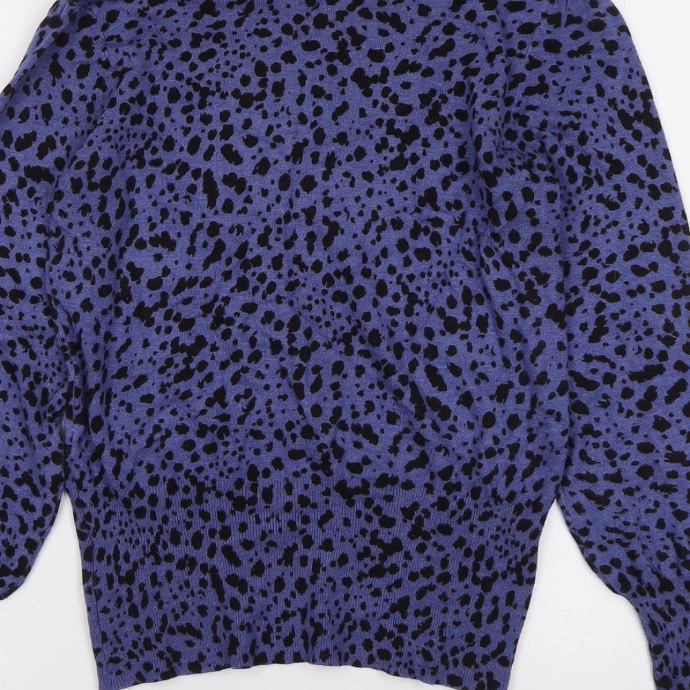 Marks and Spencer Womens Blue Round Neck Animal Print Viscose Pullover Jumper Size 8 - Cheetah Print
