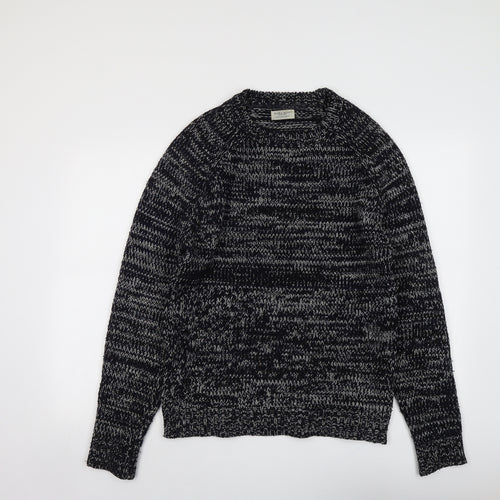 Zara Mens Blue Round Neck Acrylic Pullover Jumper Size L Long Sleeve