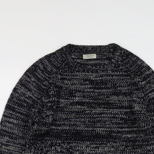Zara Mens Blue Round Neck Acrylic Pullover Jumper Size L Long Sleeve