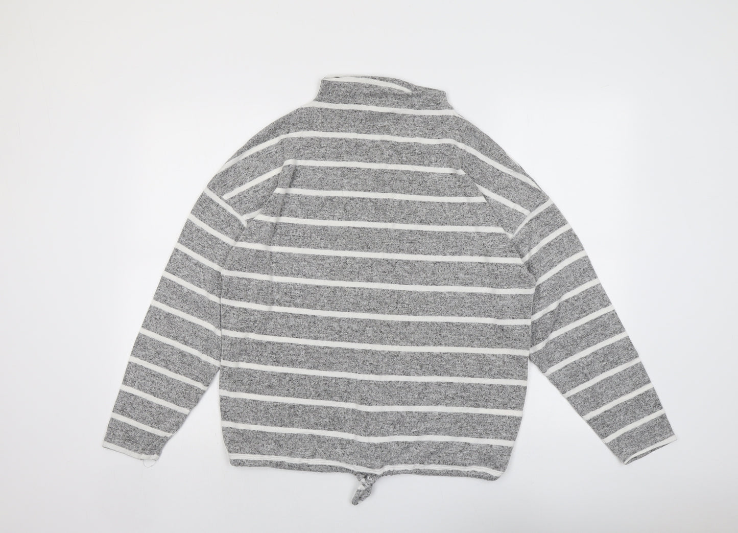 Marks and Spencer Womens Grey High Neck Striped Viscose Pullover Jumper Size 14