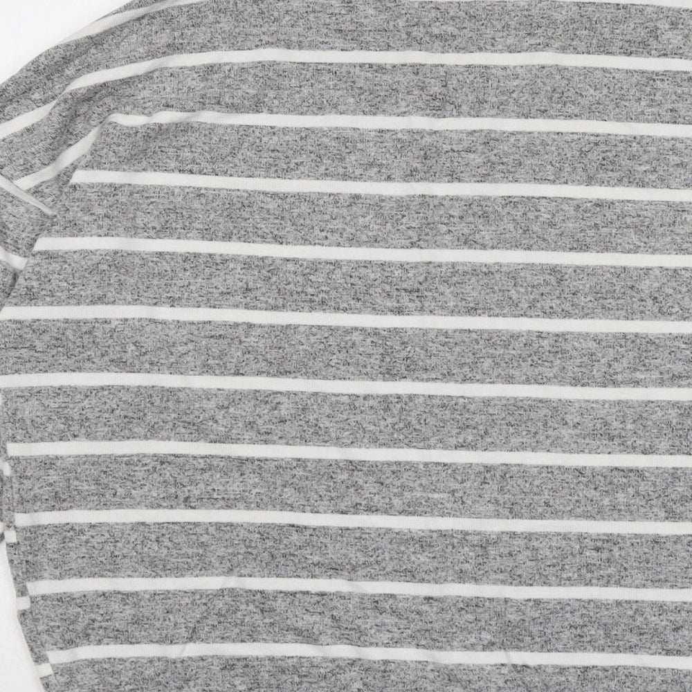 Marks and Spencer Womens Grey High Neck Striped Viscose Pullover Jumper Size 14